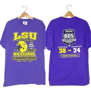 2007 National Champions L Large T-Shirt LSU Tigers Football Allstate BCS Purple